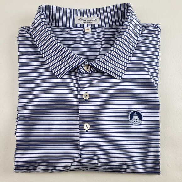 Peter Millar Summer Comfort Polo Mens XXL Blue Stripe Short Sleeve Shirt *LOGO*